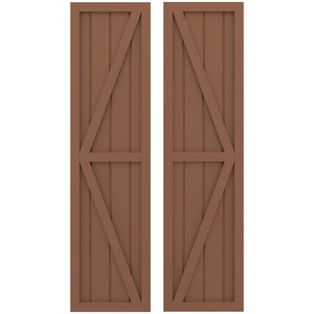 Ekena Millwork Americraft 4-Board Wood 2 Equal Panel Frmd Board-n-Batten Shutters w/Dbl Z-Bar, ARW102BF414X56BTH, PR ARW102BF414X56BTH